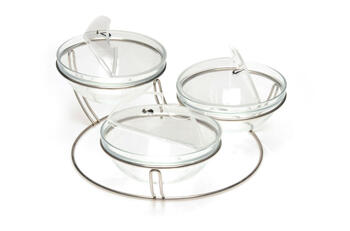 PORTA MUESLI PROFESSIONALE 3 CIOTOLE IN VETRO E COPERCHI 48X46X23 CM   Alessandrelli Business Solutions