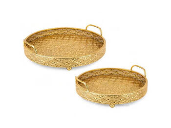 SARA SET 2 VASSOI ROTONDI METALLO ORO CM 45 CM 38   Alessandrelli Business Solutions