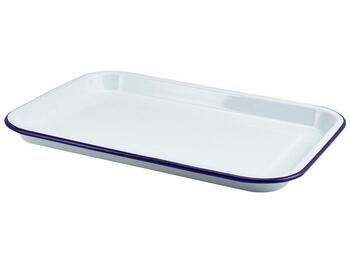 VASSOIO SMALTATO 33X23 BIANCO BORDO BLU   Alessandrelli Business Solutions