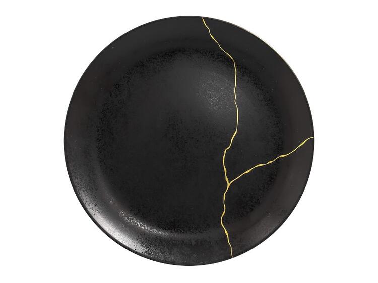 KINTZOO PIATTO PIANO SENZA FALDA RICAMO ORO PORCELLANA CM 29,3X3