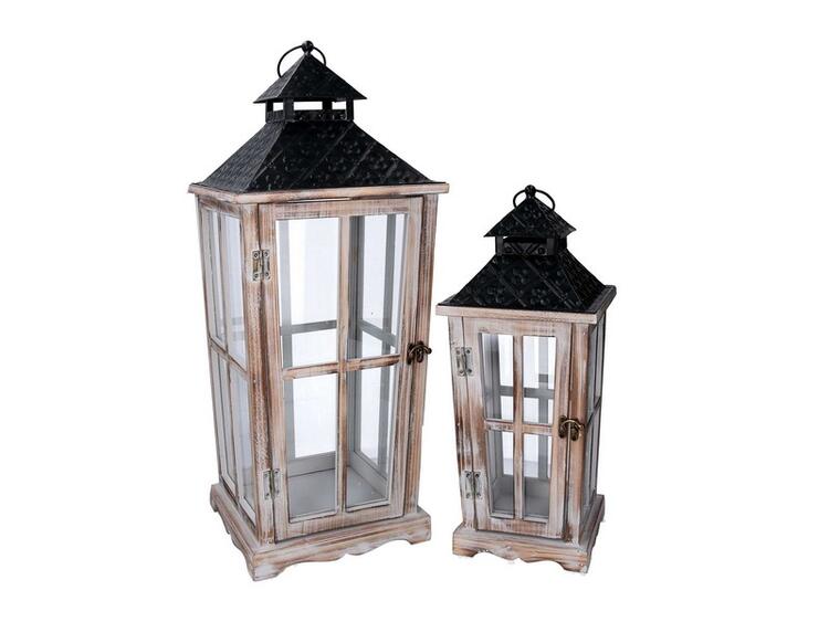 SET 2 LANTERNE LEGNO SBIANCATO RETT 