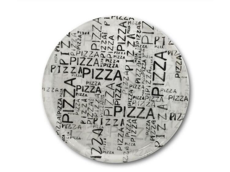 NAPOLI PIZZAITALIC PIATTO PIZZA PORCELLANA NERO SU BIANCO ROTONDO CM 31 