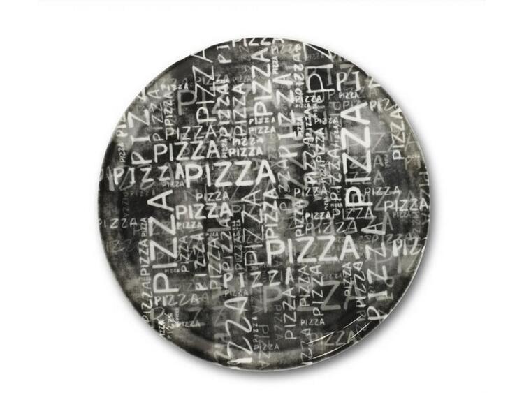 NAPOLI PIZZAITALIC PIATTO PIZZA PORCELLANA BIANCO SU NERO ROTONDO CM 31 