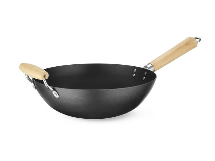 WOK CON MANICO IN LEGNO 565X324X160 MM BASE ⌀110 MM 