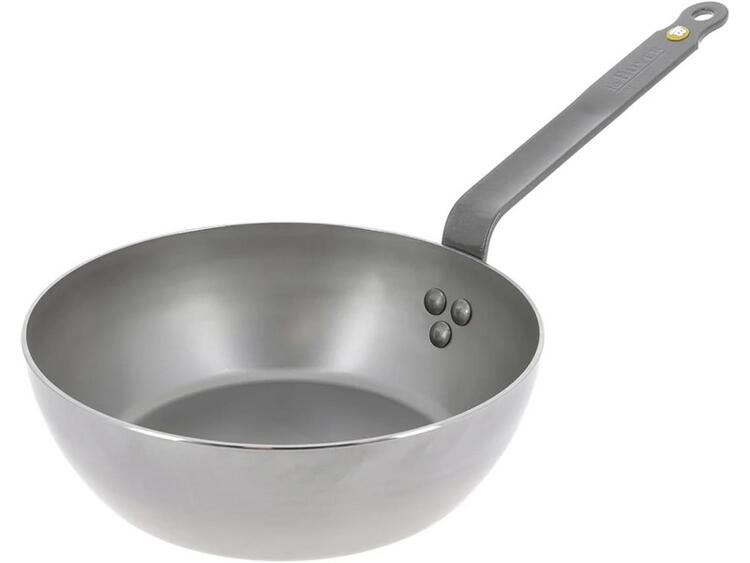MINERAL B PADELLA LIONESE TONDA PROFONDA ACCIAIO PESANTE CON RIVETTI RINFORZATI 1 MANICO CM 28