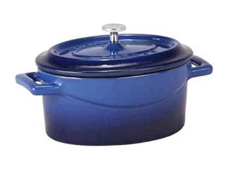 SLOWCOOK MINI CASSERUOLA OVALE BLU 2 MANIGLIE IN GHISA CON COPERCHIO CM 12X9 