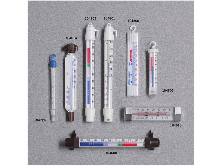 TERMOMETRO PER VETRINE E FRIGO CON AGGANCI ORIZZONTALI PER FISSARLO AI PIANETTI. 